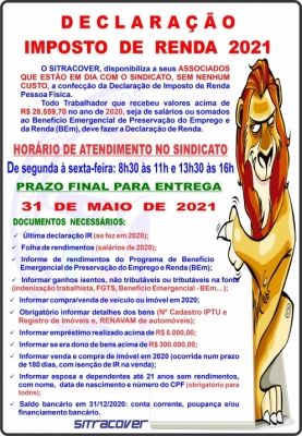 CARTAZ DECLARAÇÃO IR 2021 CARTAZ DECLARAÇÃO IR 2021