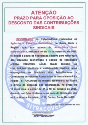 Informativo Desconto Contribuições Sindicais
